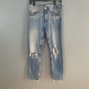 Zara Premium Denim Boyfriend Jeans with Pearl Detail